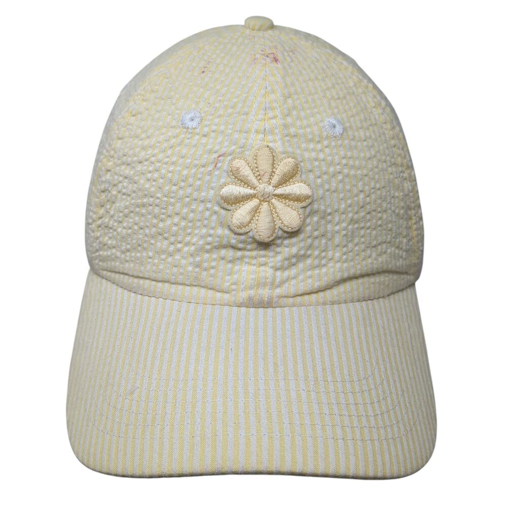 Floral Slideback Baseball Cap Yellow One Size Striped Cotton Fahrenheit Headwear